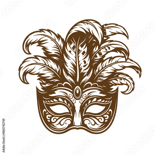 Vintage Venetian masquerade mask with feathers on face  Masks for festivals and parties