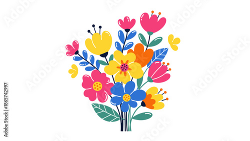 Colorful Floral Bouquet Illustration on White Background
