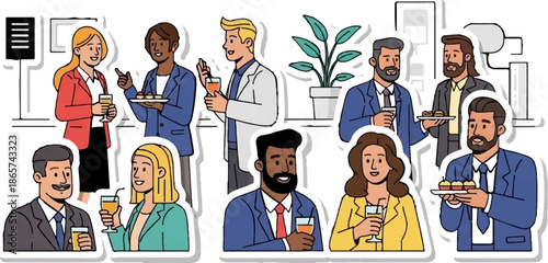 Diverse professionals networking and enjoying refreshments at a gathering