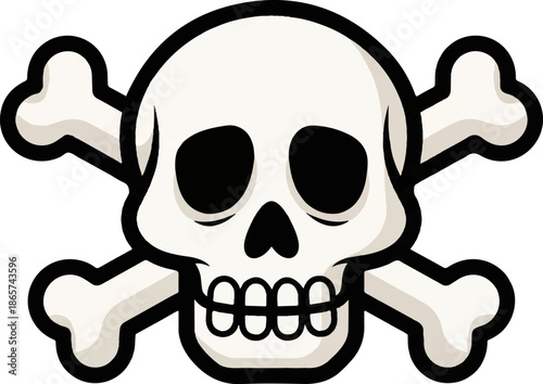 Stylized skull with crossed bones symbol on white background