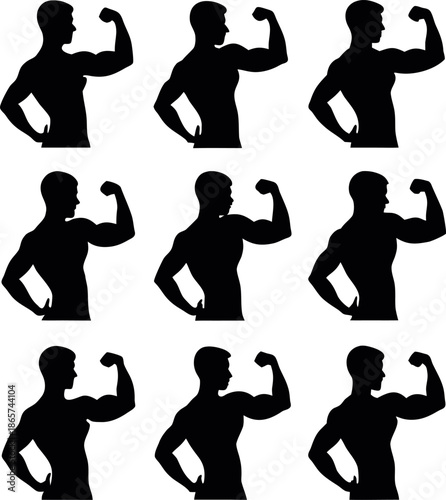 A detailed vector illustration featuring a muscular bodybuilder in a dynamic pose