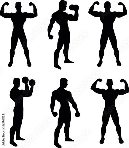 Vector illustration depicting a muscular bodybuilder in a dynamic pose