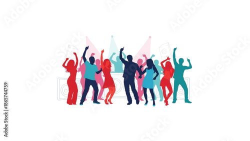 diverse group of young people dancing at a music party with dj