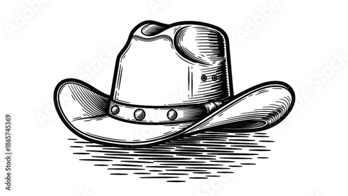 Classic Cowboy Hat Illustration Over Water Texture, Western Style Accessory for Rodeo and Ranch Decor