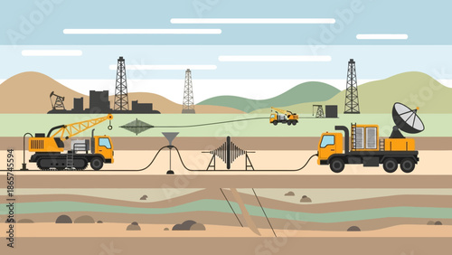 Modern Oil Exploration: Capturing the intricate operations of an oil field, from extraction to monitoring, showcases the technology and effort involved in modern petroleum industry.