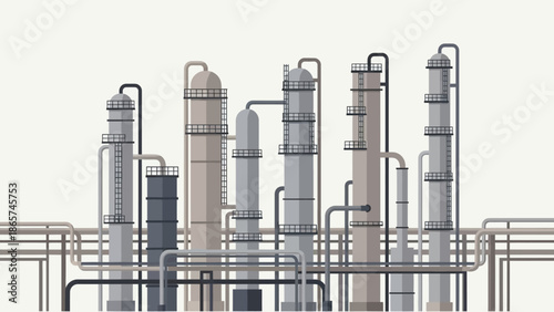 Industrial Marvel: A contemporary image showcases an impressive arrangement of industrial towers and pipelines, signifying progress and the intricate nature of industry. 