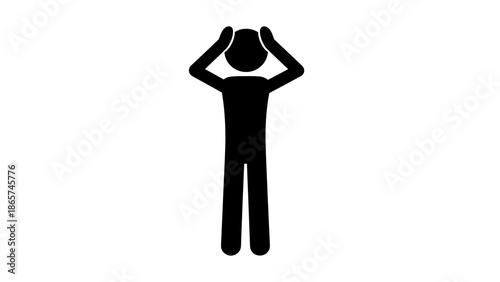Stressed Stickman Holding Head with Hands in Distress on an Isolated White Background