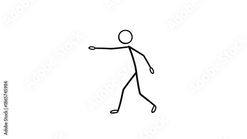 Stick figure man pointing forward with one arm, directing, guiding, or instructing on an an isolated white background.