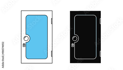 A graphic illustration of two safe lockers in black and white silhouette mode