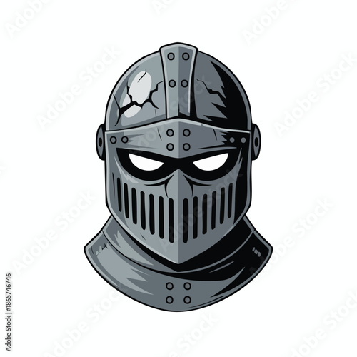 Medieval Knight Helmet Illustration Close Up.