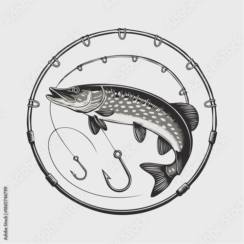 Pike in Fishing Lure Inside Circular Ring.