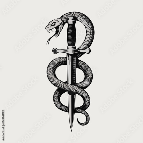 snake wrapped around a sword emblem.