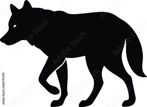 Detailed vector illustration of a walking wolf in grayscale tones