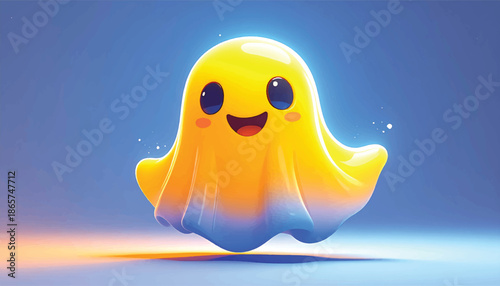 Adorable Yellow Ghost with Big Eyes and a Cheerful Smile.