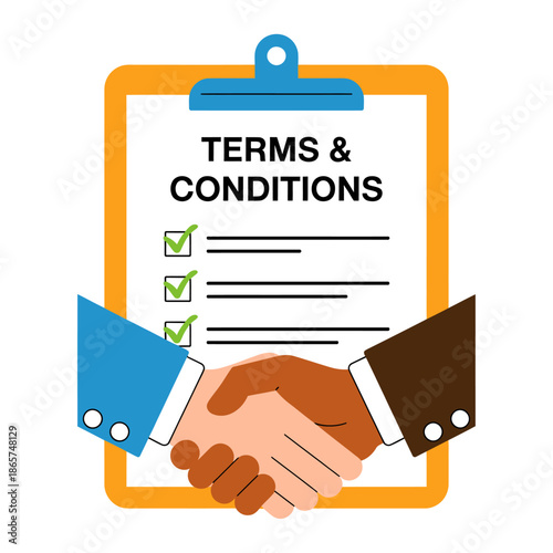 Accepting terms and conditions: business agreement and verified clauses illustration