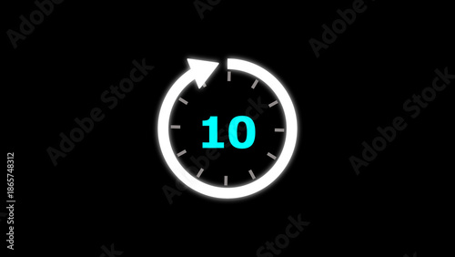 illustration timer icon with 10 min. timer 10 minutes countdown icon. motion graphic arrow Clock 10 minute icon, white background 4k illustration 