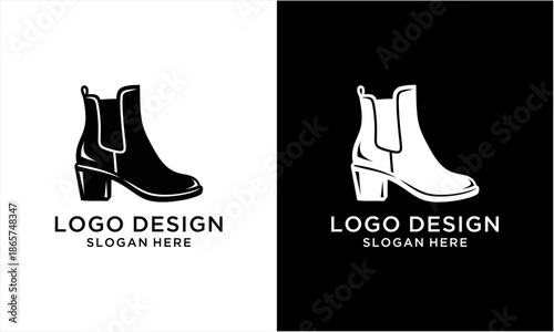 Elegant Black and White Boots Logo Design for Fashion Brand.
