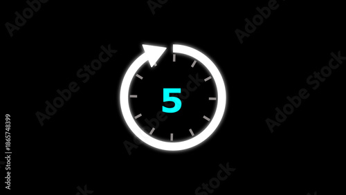 illustration timer icon with 5 min. timer 5 minutes countdown icon. motion graphic arrow Clock 5 minute icon, white background 4k illustration 