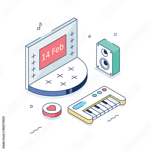 Festive isometric illustration of 14 feb celebration romantic event theme