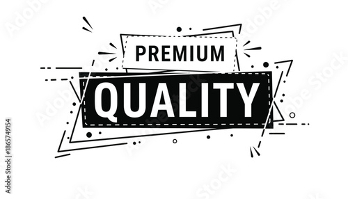 A premium quality stamp or badge with a modern geometric design silhouette