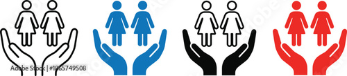 Hands protecting diverse people icons, social care equality concept, community support, inclusion diversity symbol, teamwork protection illustration, charity responsibility healthcare family