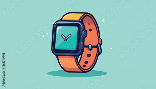 Cartoon Smartwatch with Orange Band and Digital Display.