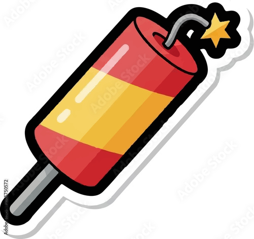 A cartoon-style stick of dynamite with red and yellow bands and a lit fuse