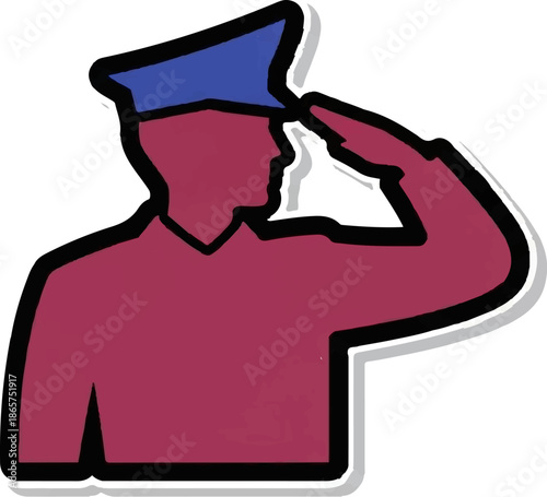 Stylized figure in uniform saluting