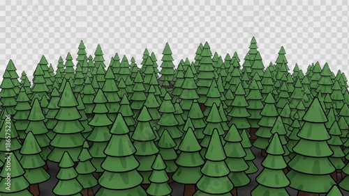 A dense forest of evergreen trees creates a natural, tranquil landscape
