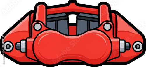 A red brake caliper, a vital component for vehicle stopping power, is depicted with bold lines and shading
