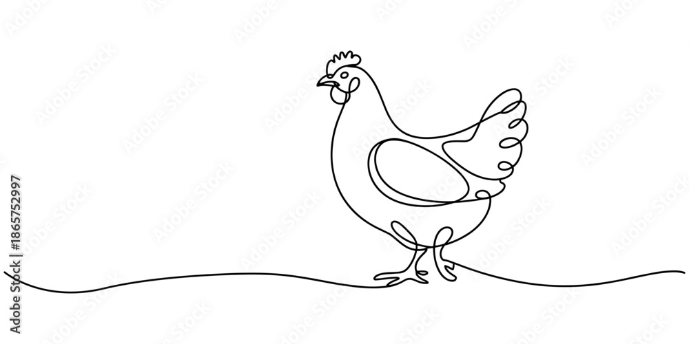 Obraz premium Continuous one line drawing of hen. One line drawing illustration of chicken. Farm animal, poultry concept single line. Editable outline. Elegant hen line art minimalist design farm animal.