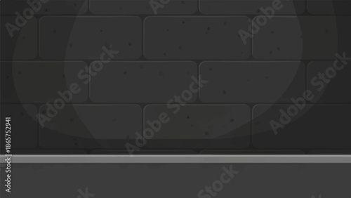 Dark stone wall background with a simple shelf