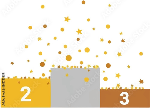 Podium with confetti, featuring ranks two and three