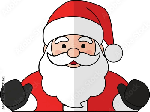A cartoon illustration of Santa Claus, with his iconic red hat, white beard, and red coat