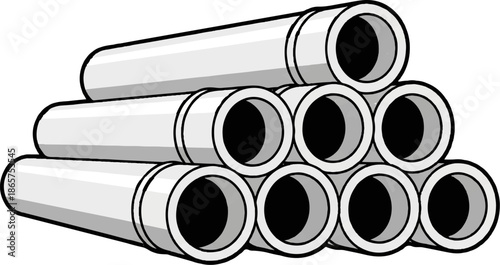 Stack of cylindrical tubes, layered in a pyramid