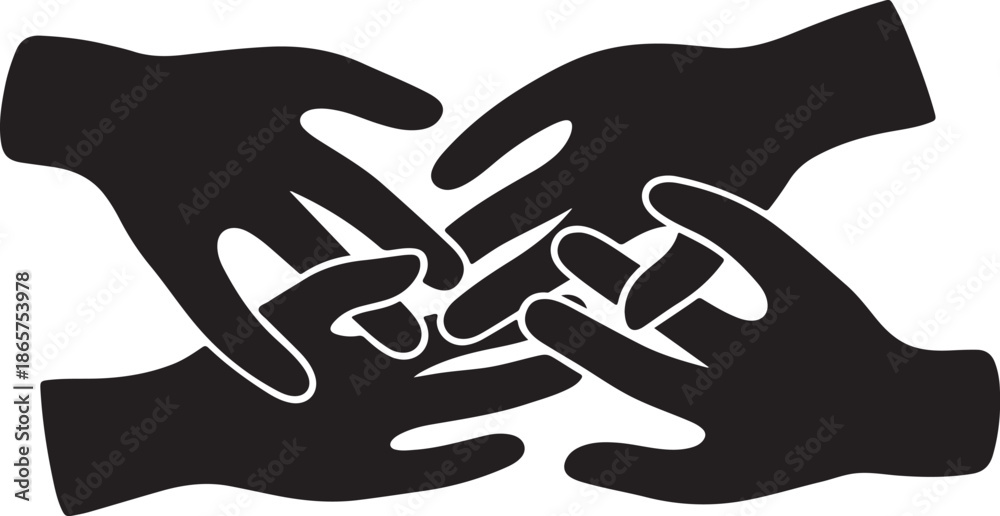 Obraz premium Interconnected Hands in Silhouette Forming a Supportive Circle