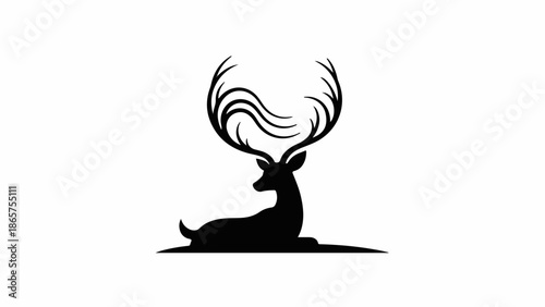 Majestic stag with elaborate antlers silhouetted against a clean white background.
