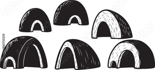 Illustration of various sushi rolls on a white background