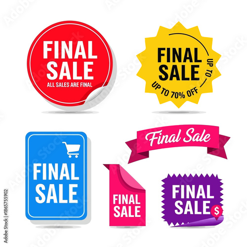 Collection of Final Sale Stickers, Labels & Badges - Red, Yellow, Blue, Pink, Purple