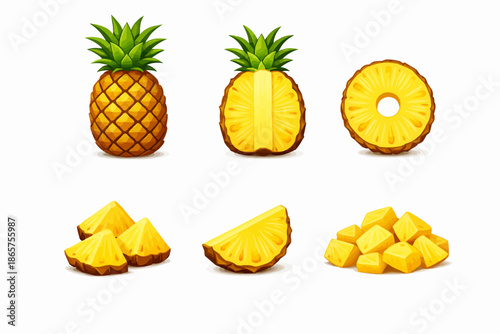 A collection of simple pineapple fruit icons in a vector format