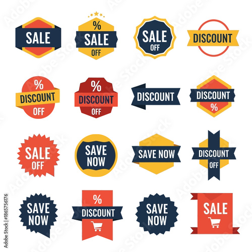 Collection of Sale and Discount Badges and Labels. Marketing Promotion Icons.