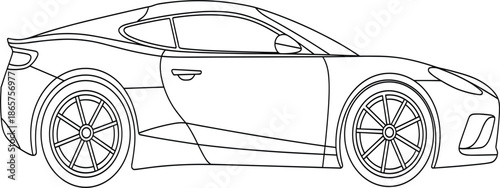 Modern sports car side view profile outline for automotive design coloring page or vehicle transport vector