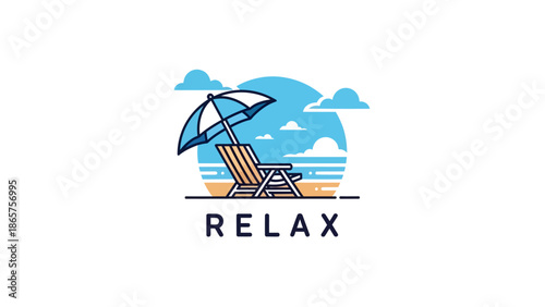 Beach chair and umbrella for relaxation on a sunny day.