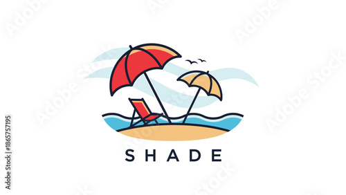 Beach Scene with Umbrellas and Chair.