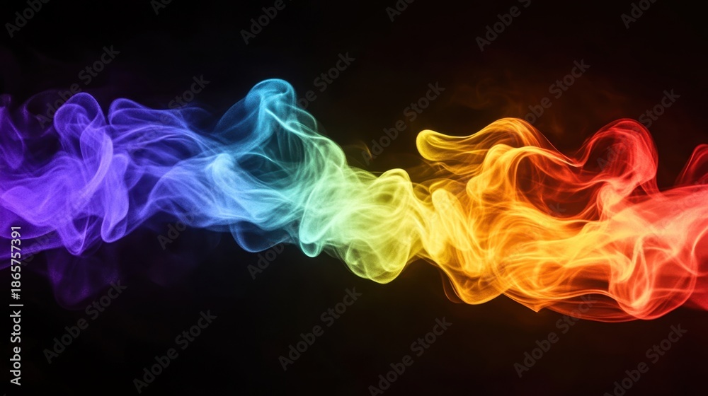 Obraz premium Abstract visualization of colorful smoke swirling and flowing in vibrant rainbow gradients against a dark background