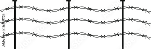Barbed wire border set isolated on white background. Sharp twisted metal wire lines symbolizing danger, restriction, and security. Ideal for warning designs, crime themes, posters, and conceptual 