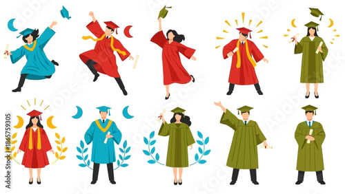 Graduation Day Celebrations with Jumping and Throwing Caps.