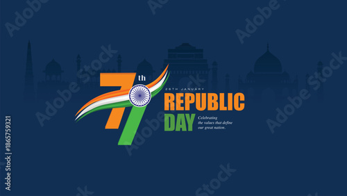 77th Republic Day of India Celebration Design With Tricolor Wave and Ashoka Chakra