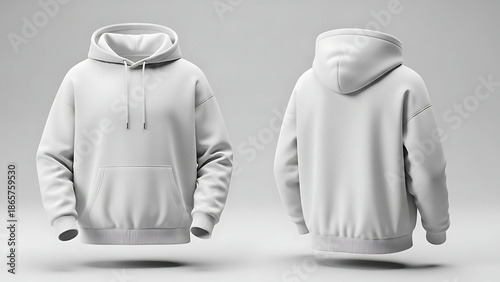 Front and back view of unisex hooded sweatshirt apparel isolated on white background with clear clipping path for casual clothing design template