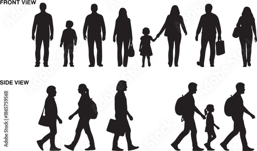 Family walking together in city and nature vector illustration flat design